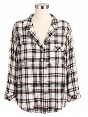 Victoria's Secret NWT Flannel Plaid Pajama Top S Cotton Modal Blend Loungewear